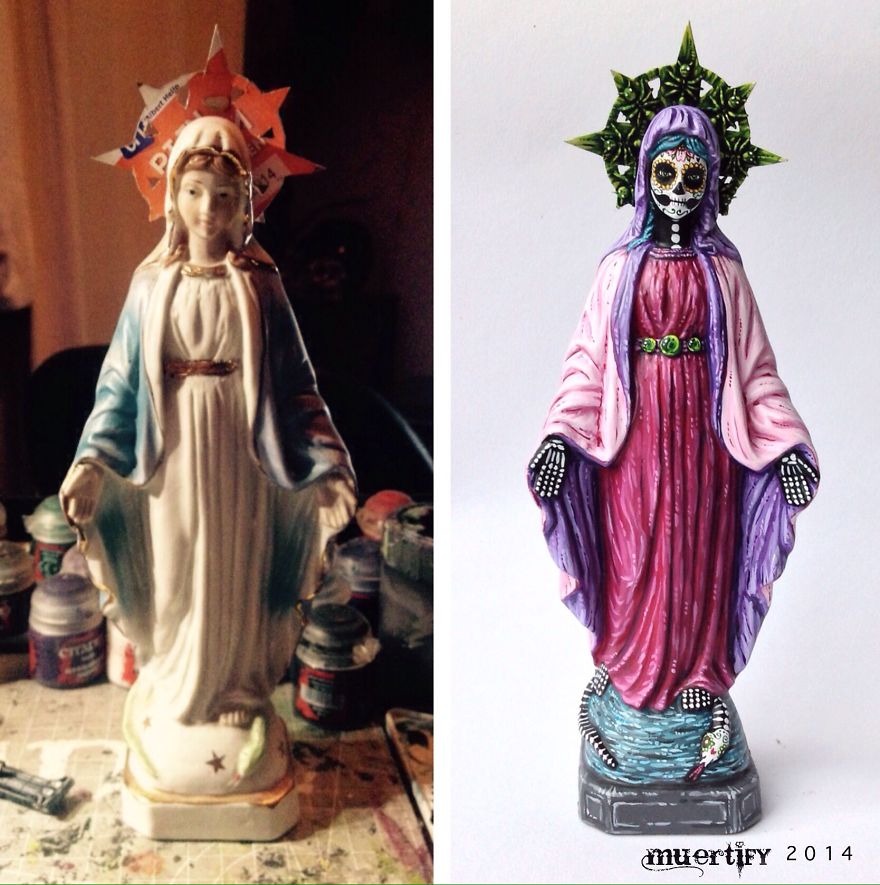 Muertify! Vintage Holy Statues Turned Into Dia De Los Muertos.