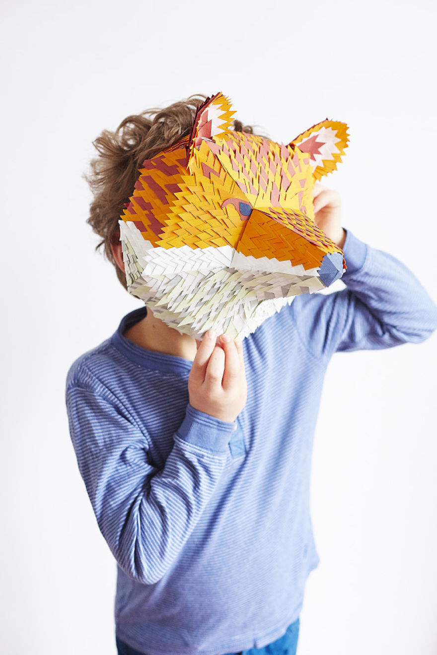 I Make Animal Masks From Hundreds Of Tiny Pieces Of Paper