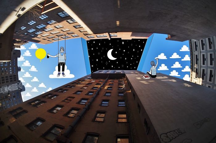 I Draw Illustrations On The Sky Between Buildings