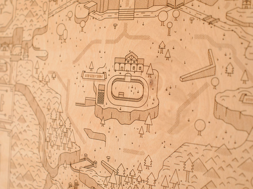 Laser-etched Wood Hyrule Map