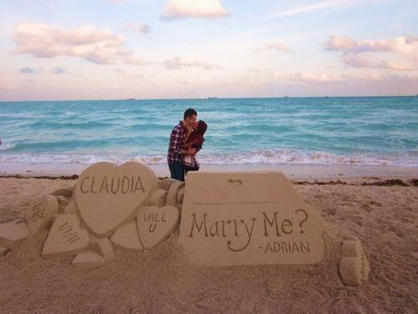 Proposing With Sand Sculptures