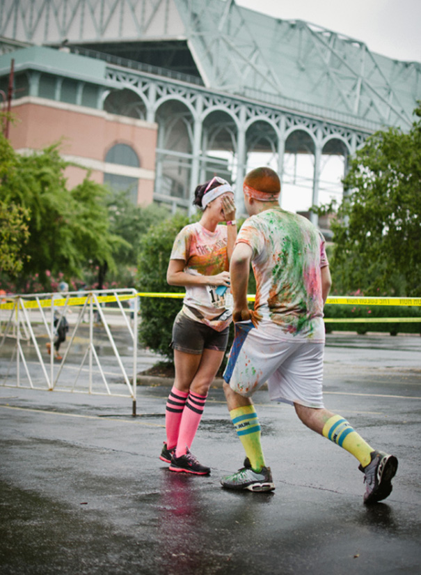 After we finished our 5k color run he got down on one knee and asked me to begin our own race.