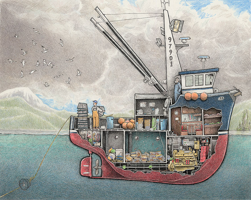 peek below ship decks in illustrations inspired by my time