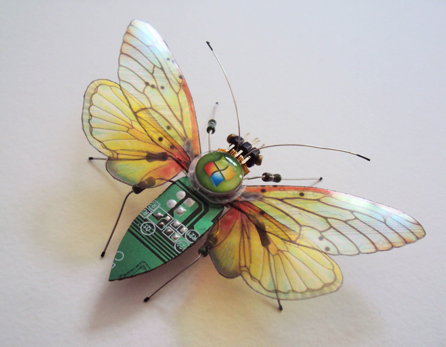 Winged Insects Made From Old Computer Circuit Boards And Electronics