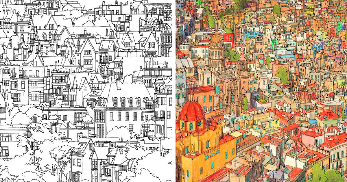 Download Highly Detailed Coloring Book For Adults Features Famous World Cities Bored Panda