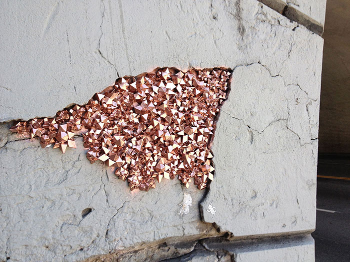 Artist Hides Crystallized Geode Installations Inside Wall Cracks To Bring Life To Urban Areas