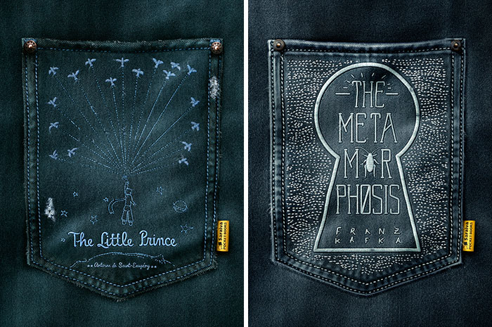 We Embroidered Covers Of Your Favorite Books On Jean Pockets
