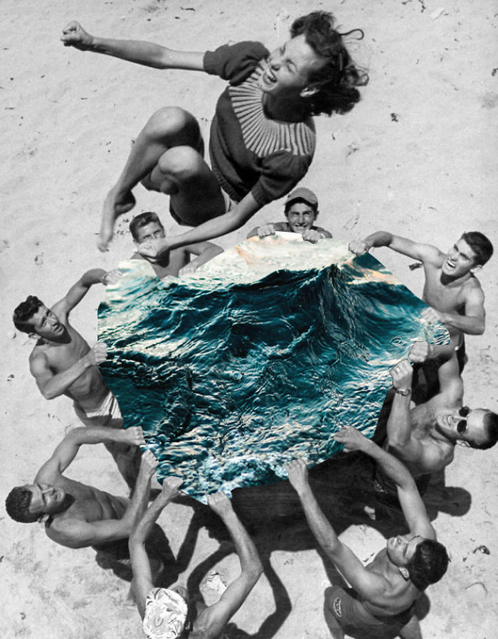 Collages Of Vintage Photos Blended With Natural Elements To Make Them More Joyful