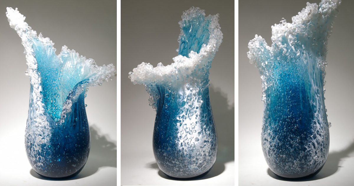 Details about   MODERN OCEAN WAVE BLUE 12" CYLINDER HANDMADE ART GLASS SCULPTURE FLOWER VASE 