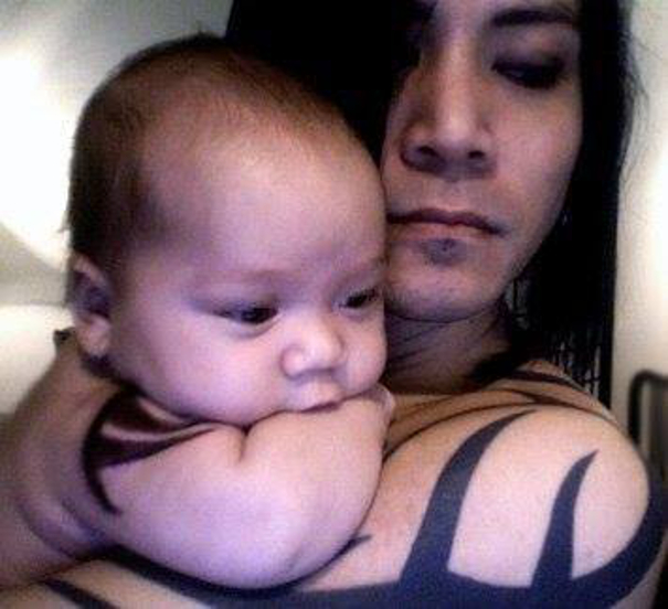 Razed In Black : Dad With Sebastian ("eyeliner On Baby" Drawn On Tattoo To Match Dad's).