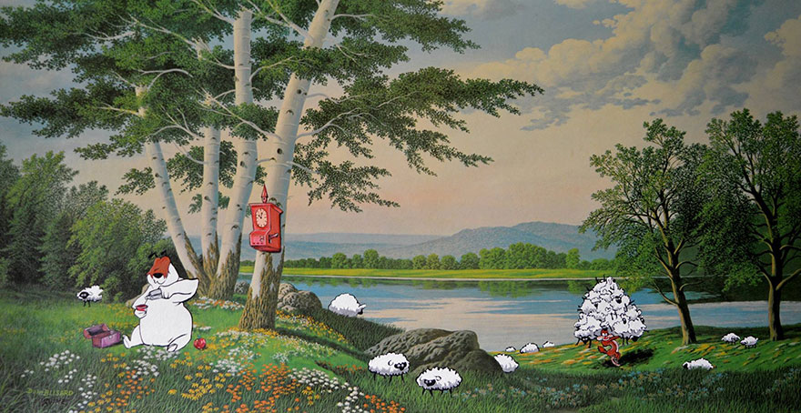 This Guy Continues To Paint Pop-Culture Characters Into Old Thrift-Store Paintings