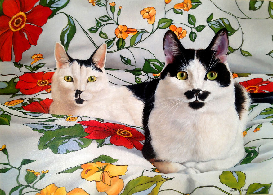 Photorealistic Oil Painting "two Cats"