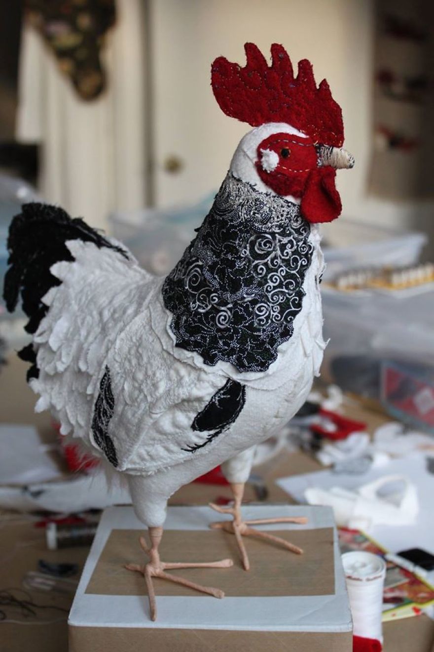 Real Sized Chicken Portraits - Textile Sculptures By Jenny Of Pet Chicken Ranch
