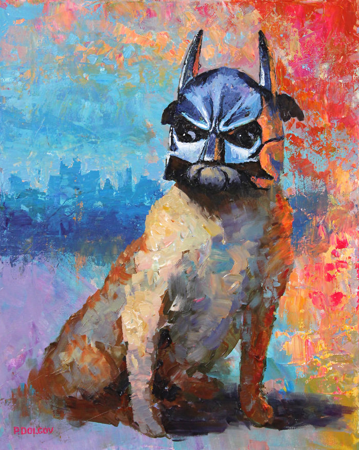 "a Superhero Dog", 20"x16", Acrylic On Canvas By Paul Dolgov
