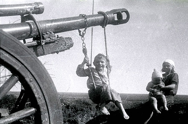 Russian Children Playing On Abandoned German Artillery After The Battle Of Stalingrad