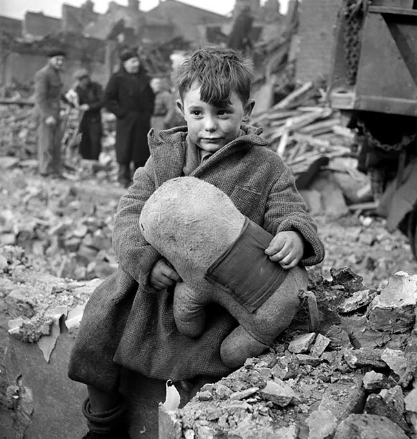 Abandoned Boy Holding A Stuffed Toy Animal, London, 1945
