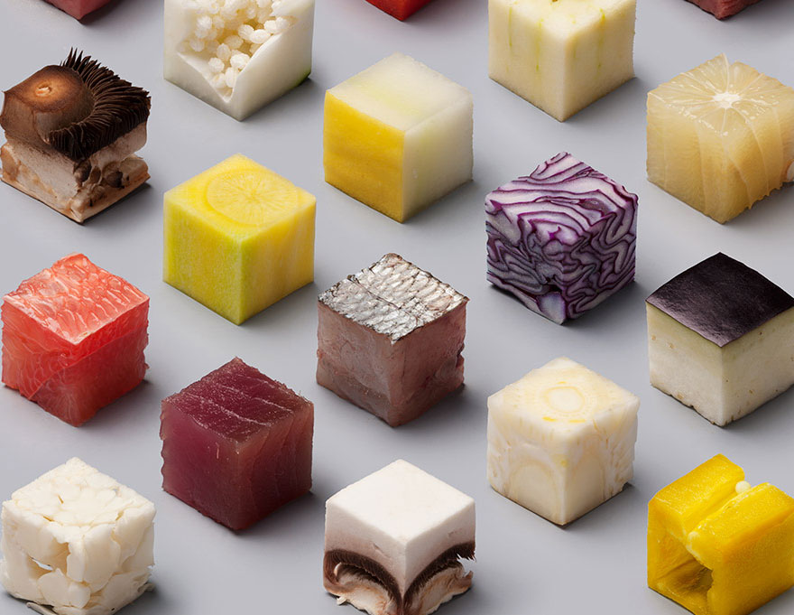 Artists Cut Raw Food Into 98 Perfect Cubes To Make Perfectionists Hungry