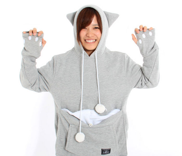 Cat Hoodie With Kangaroo Pouch Lets You Take Your Pet Wherever You Go
