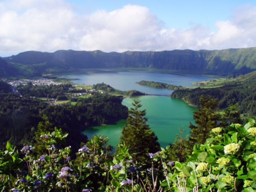 "sete Cidades" Lagoon In Azores, Portugal. Half Green, Half Blue.