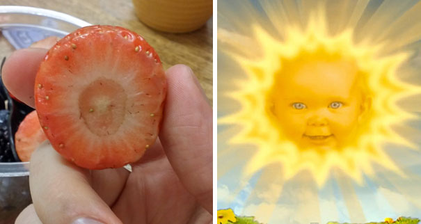 Cut Strawberry Looks Like The Teletubbies Sun Baby