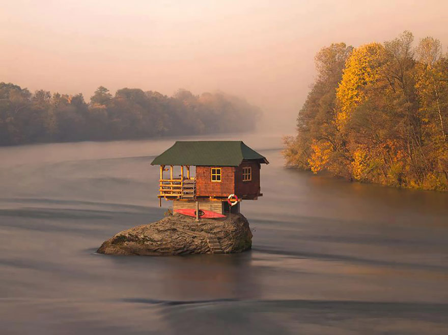 House Balancing On Rock In Serbia