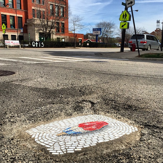Chicago Doesn't Fix Its Potholes, So This Artist Fixes Them With Ice Cream Mosaics