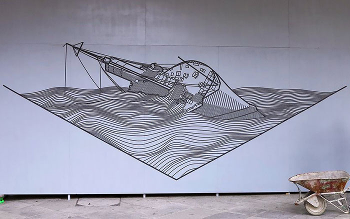 Artist Uses Tape Instead Of Paint To Create Beautiful Street Art