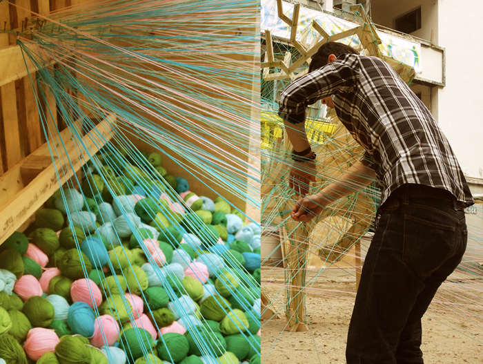 Weaving Forest: Visitors Use Yarn To Cover Recyclable Reindeer Installation