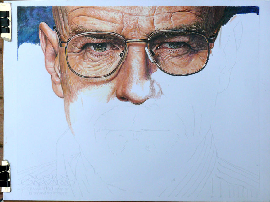 Bryan Cranston (walter White) Drawn With Color Pencils - Progress Images