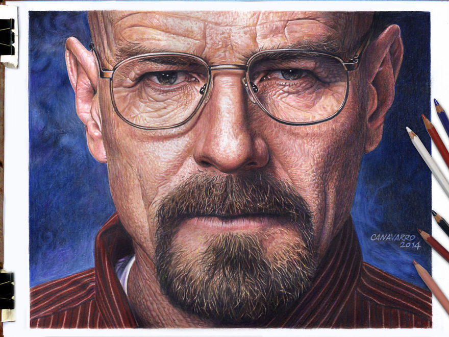 Bryan Cranston (walter White) Drawn With Color Pencils - Progress Images