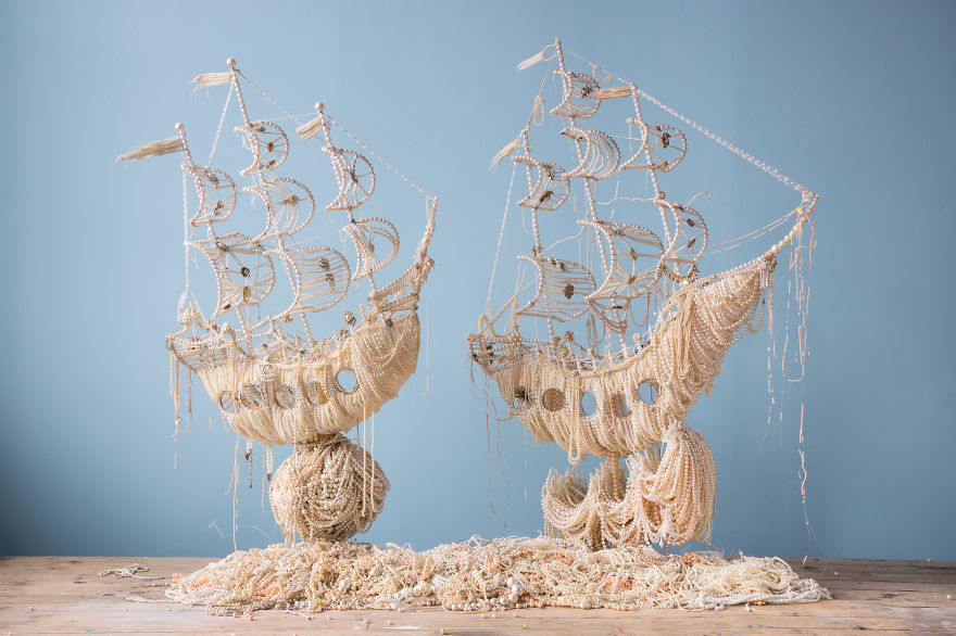 I Made Two Huge Galleon Ships From Old Pearl Necklaces