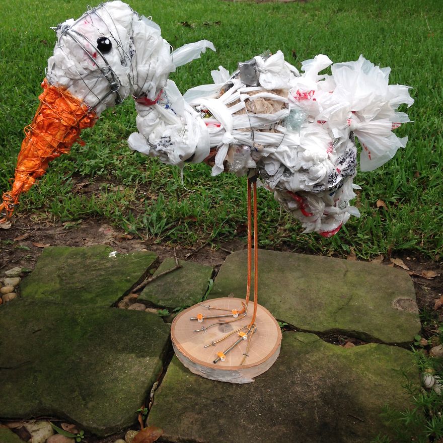 I Created A Recycled Stork Sculpture To Encourage Everyone To Say No To Plastic Bags