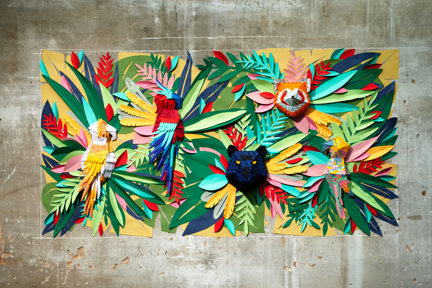 I've Spent 2 Weeks Making This Animal Mural From 1000s Of Small Paper Pieces