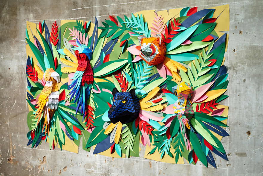 I've Spent 2 Weeks Making This Animal Mural From 1000s Of Small Paper Pieces