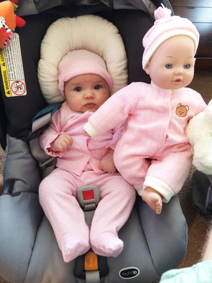 Baby Girl With Her Look Alike Doll