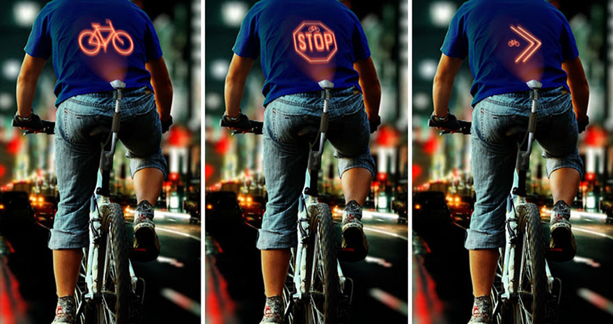 Bicycle-Mounted Device Projects Signals On Cyclists' Backs