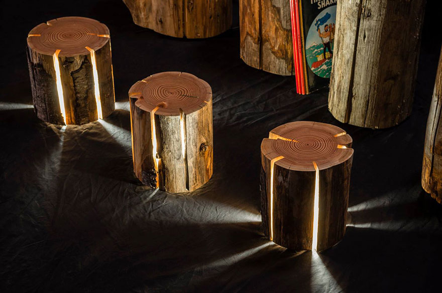 Legally Blind Artist Makes Cracked Log Lamps Bursting With Light