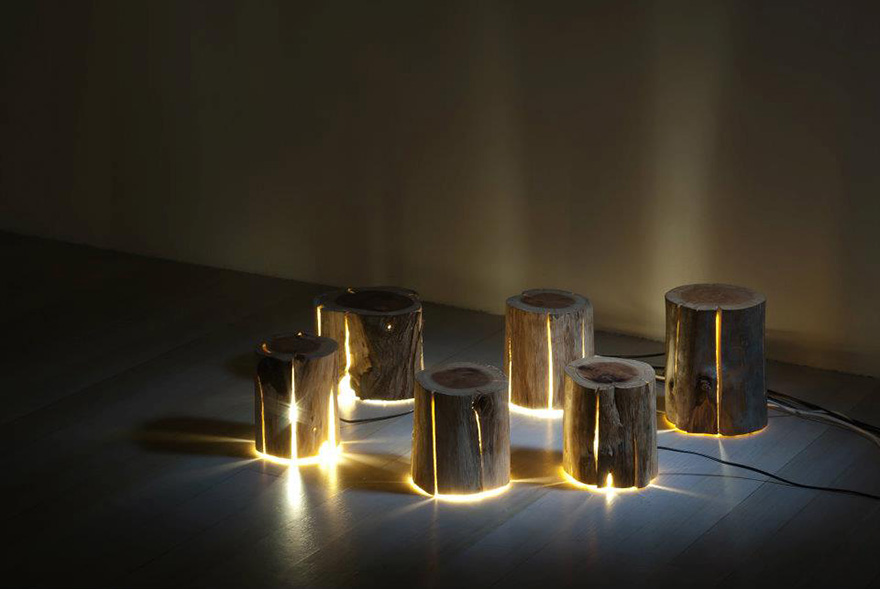 Legally Blind Artist Makes Cracked Log Lamps Bursting With Light
