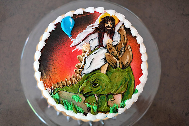 Mom Asked My Brother What He Wanted On His Birthday Cake. He Said "Jesus Riding A Stegosaurus."
