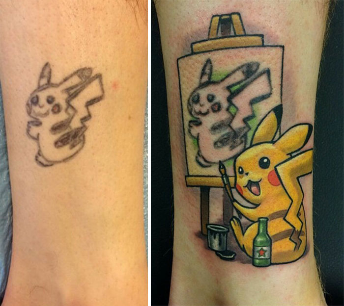 The Best Tattoo Cover-Up Idea Ever Turns Pikachu Into Pikasso