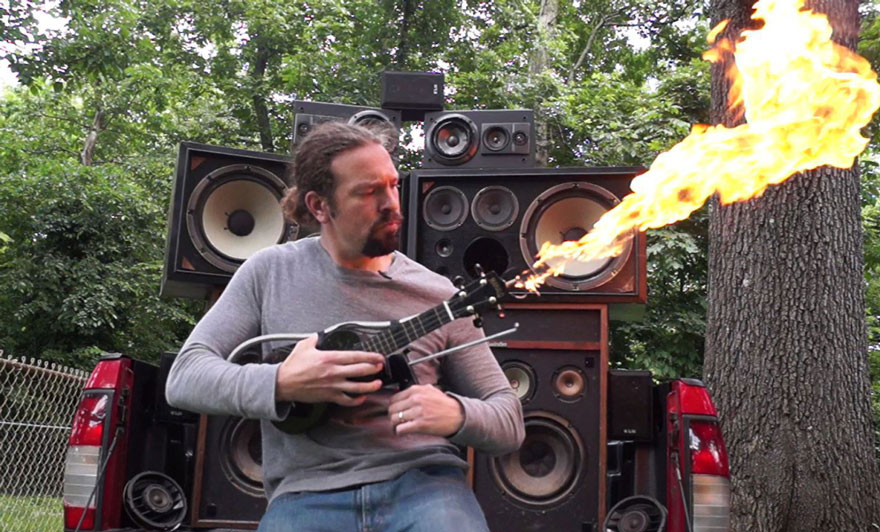 Guy Builds Flamethrower Ukulele Inspired By Guitar Used In 'Mad Max'