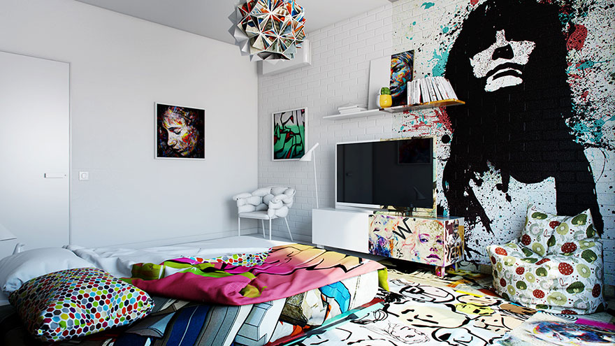 Half White, Half Graffiti: Designer Splits Hotel Room Into Two Worlds