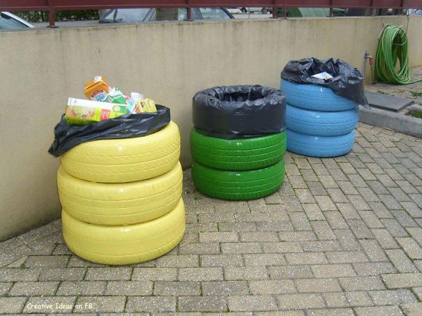 Upcycled Tire Recycling Trash Bins