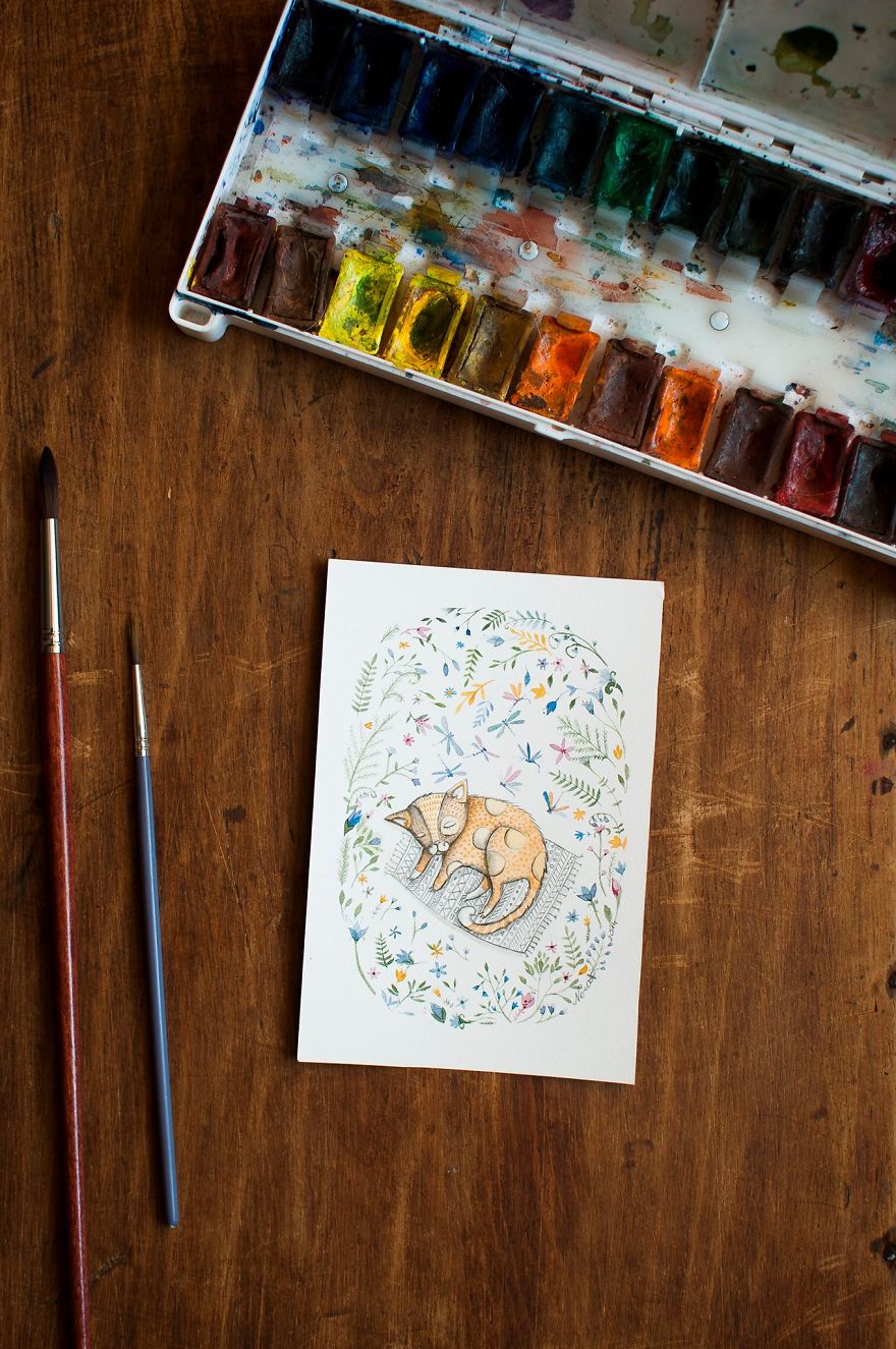 My Watercolor And Ink Paintings Of Quirky Cats