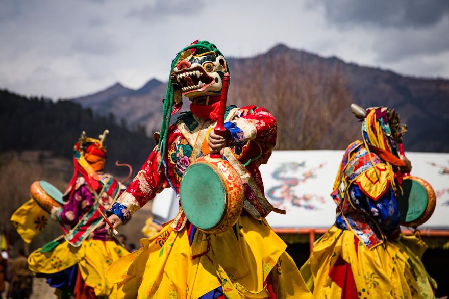Traditional Costumed Bhutanese Cham Dancers