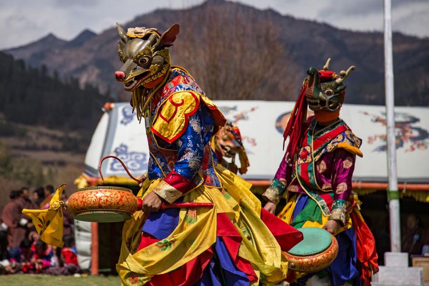 Traditional Costumed Bhutanese Cham Dancers