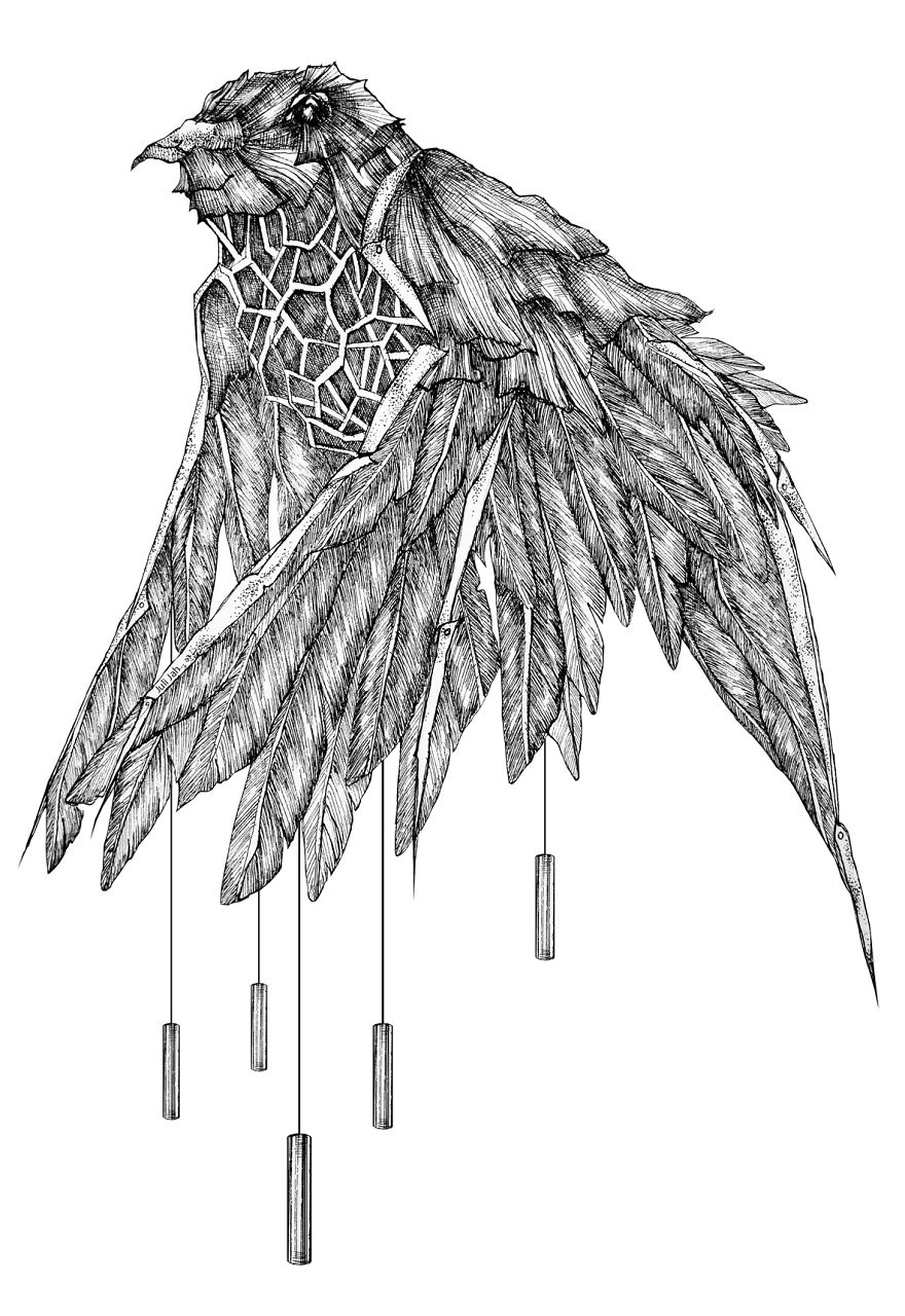 My Mechanical Birds Drawn With Ink Bored Panda