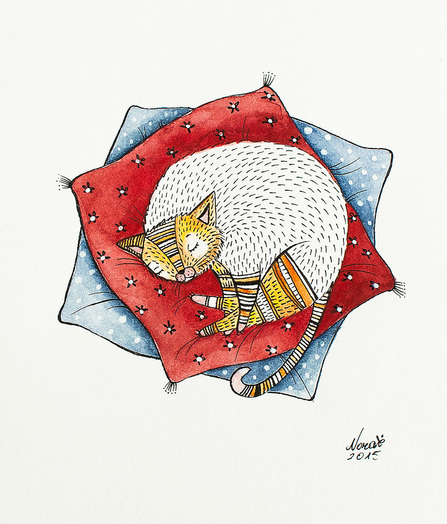 My Watercolor And Ink Paintings Of Quirky Cats
