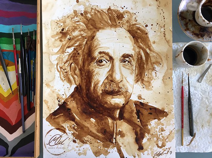 My Portrait Of Albert Einstein Made With Coffee