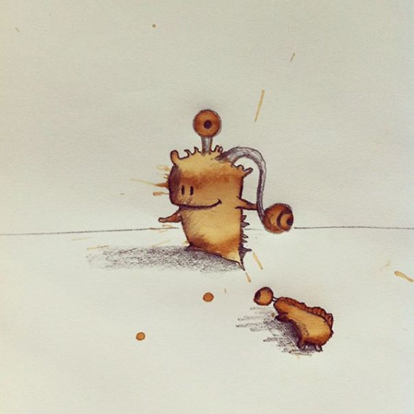 Funny And Creative Monster Drawings Made From Coffee Stains
